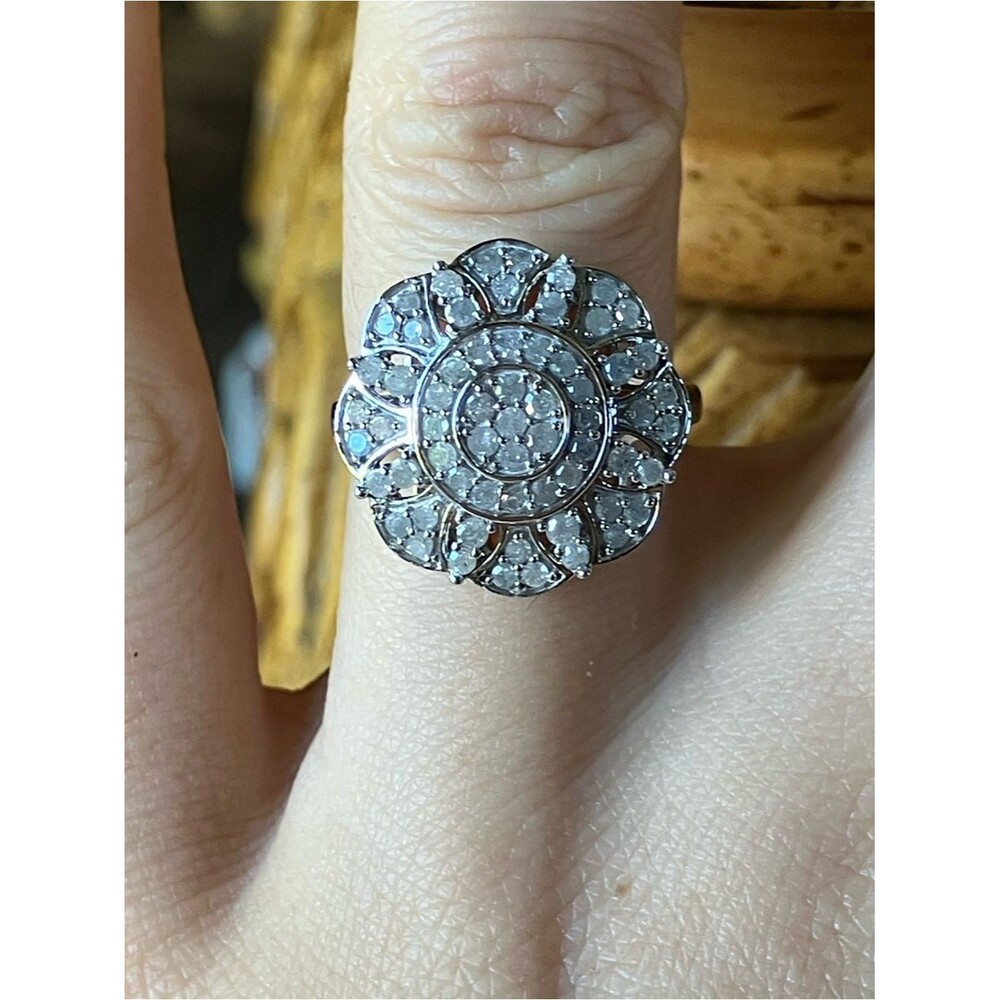 Natural White Diamond Sterling Silver Ring Size 5.75